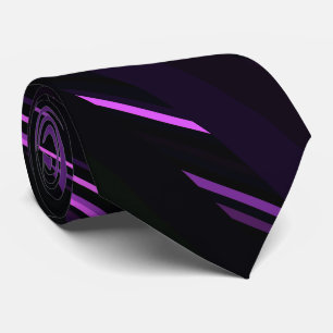 Abstract Modern Black Purple Striped Fractal Art Neck Tie