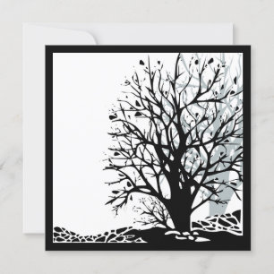 Abstract modern black tree silhouette shadow white invitation