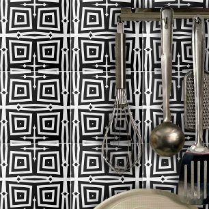 Abstract Modern Black & White Geometric Pattern Ceramic Tile