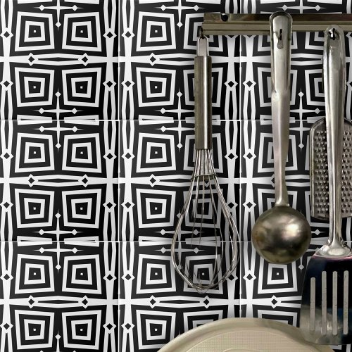 Abstract Modern Black  White Geometric Pattern Ceramic Tile
