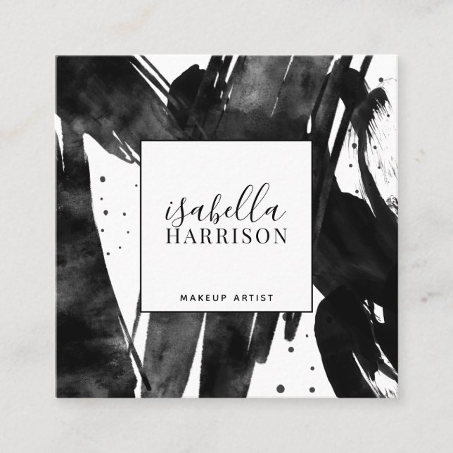 Abstract Modern Black White Makeup Artist Square Business Card (Front)