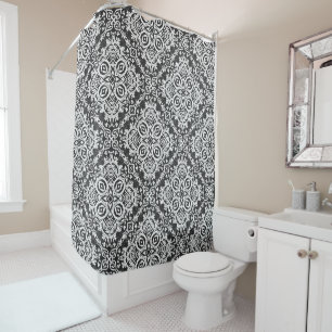Abstract modern black white ornament decor mosaic shower curtain