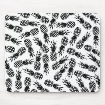 Abstract Modern Black White Pineapple Pattern Mouse Pad by pink_water at Zazzle