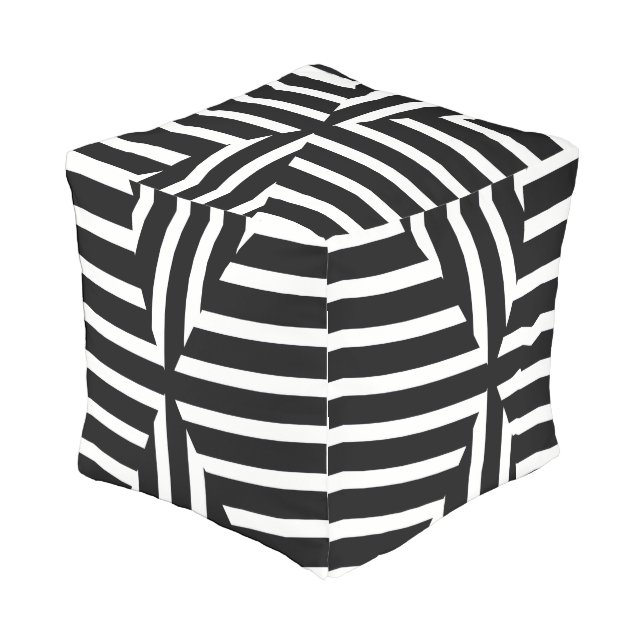 Abstract modern black & white stripes pouf (Angled Back)