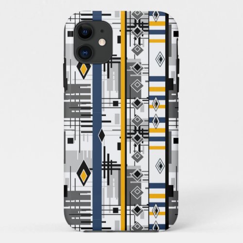 Abstract modern black white yellow ornament geo iPhone 11 case