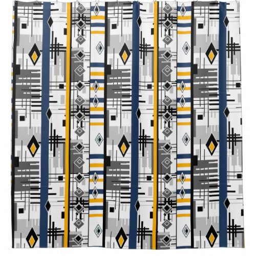 Abstract modern black white yellow ornament geo shower curtain
