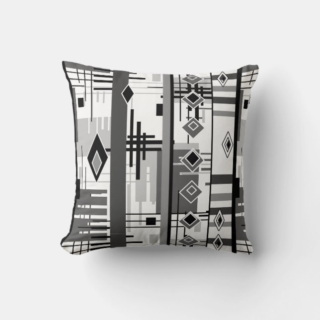 Abstract modern black white yellow ornament geomet throw pillow (Front)