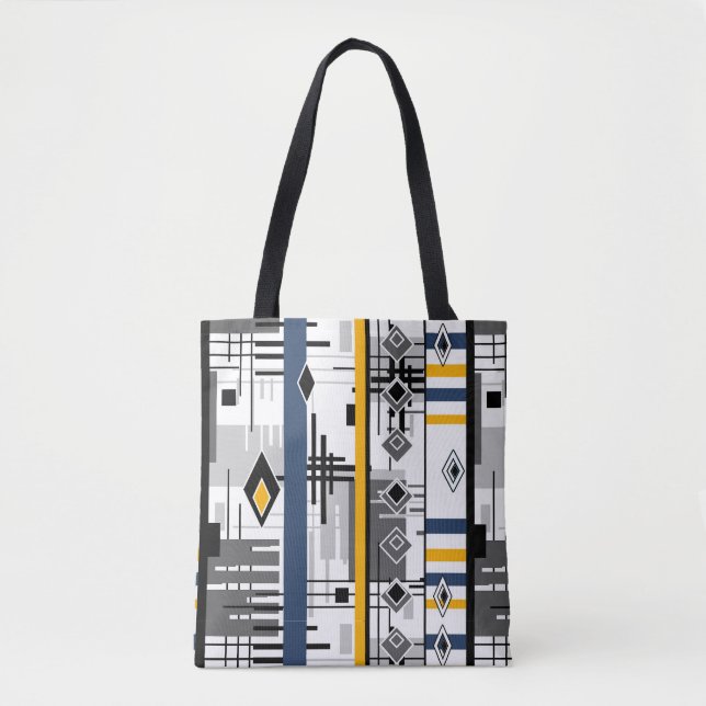 Abstract modern black white yellow ornament  tote bag (Front)