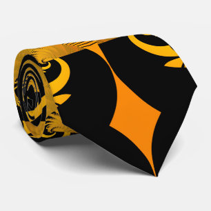 Abstract Modern Black Yellow Orange Fractal Art Neck Tie
