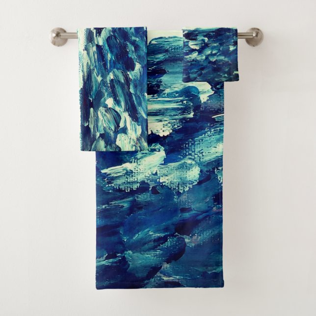 Abstract Modern Blue Art Bath Towel Set (Insitu)