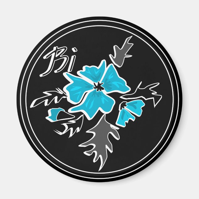 Abstract modern blue flower gray black leaves prin magnet (Front)
