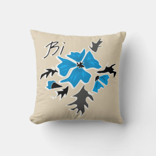 Abstract modern blue flower gray black leaves prin throw pillow