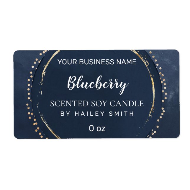 Abstract Modern Blue Gold Framed Soy Candle Label (Front)