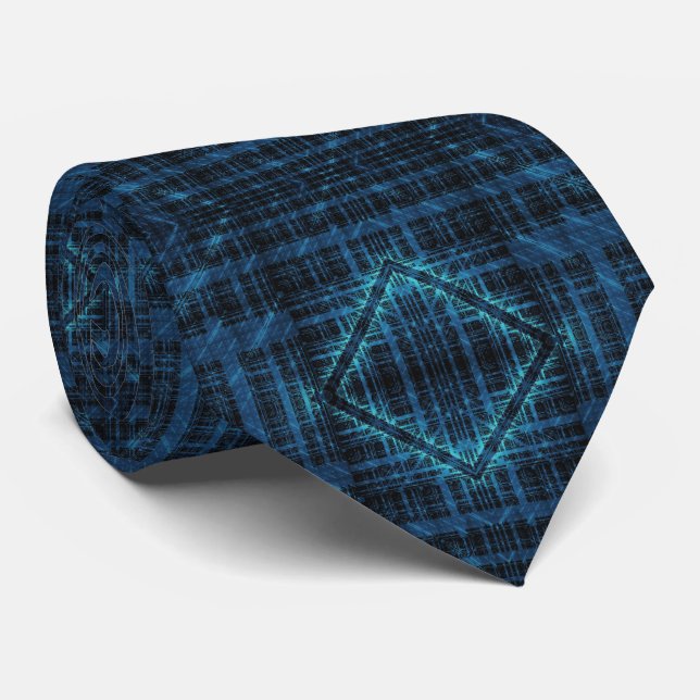 Abstract Modern Blue Hi-tech Fractal Art Neck Tie (Rolled)