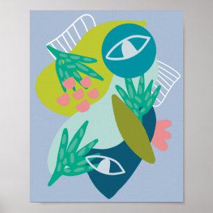 Abstract modern blue minimalist botanical art  poster