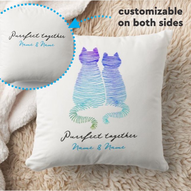 Abstract Modern Blue Purple Striped Cat Couple Throw Pillow (Creator Uploaded)