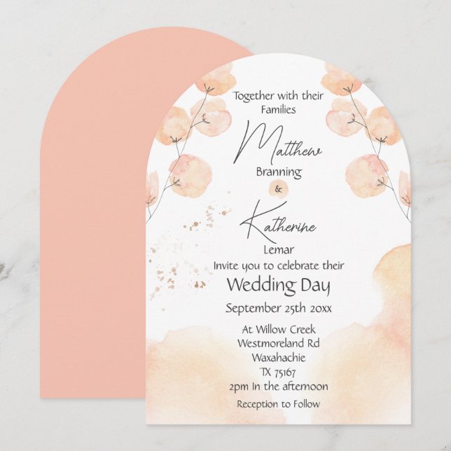 Abstract Modern Blush Pink Floral Wedding Invitation (Front/Back)