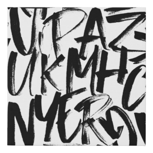 Abstract Modern Bold Black and White Letters Faux Canvas Print