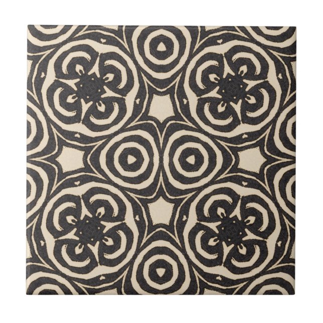 Abstract modern botanical floral pattern ceramic tile (Front)