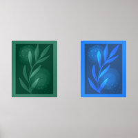 Abstract Modern Botanical Leaves Blue And Green  Wall Art Sets