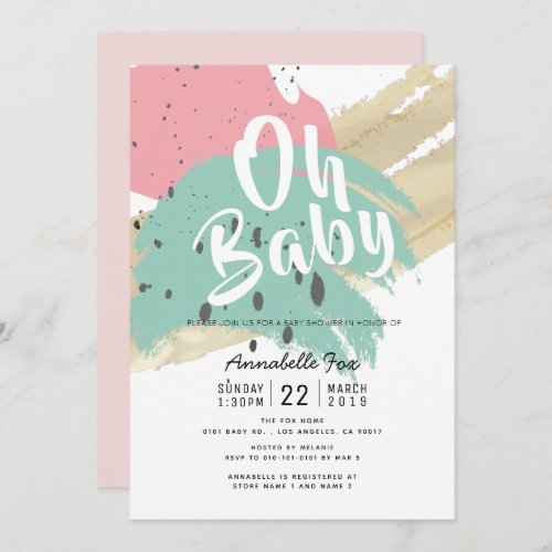 Abstract Modern Brush Strokes Pink Baby Shower Invitation