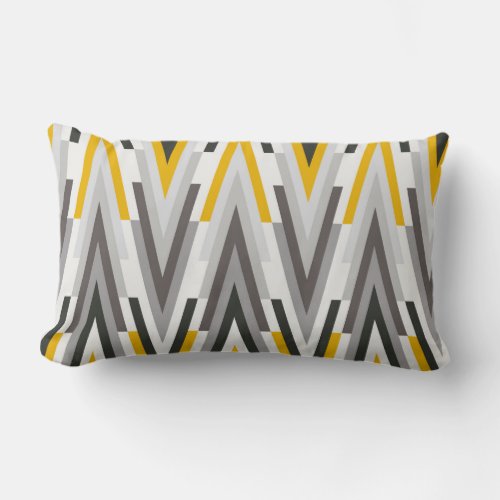 Abstract modern chevron pattern in yellow and gray lumbar pillow