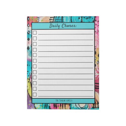 Abstract Modern Chore Chart Trendy Whimsical Artsy Notepad