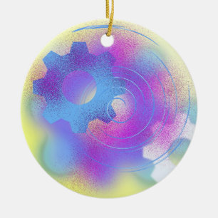 Abstract Modern Cog Ceramic Ornament