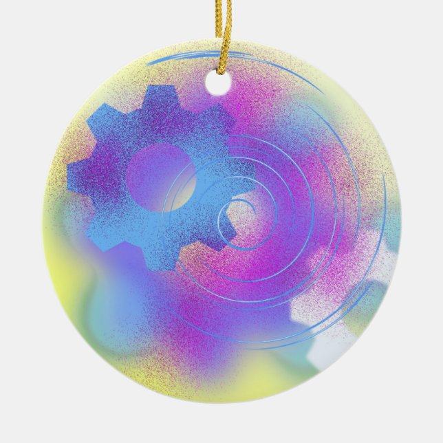 Abstract Modern Cog Ceramic Ornament (Front)