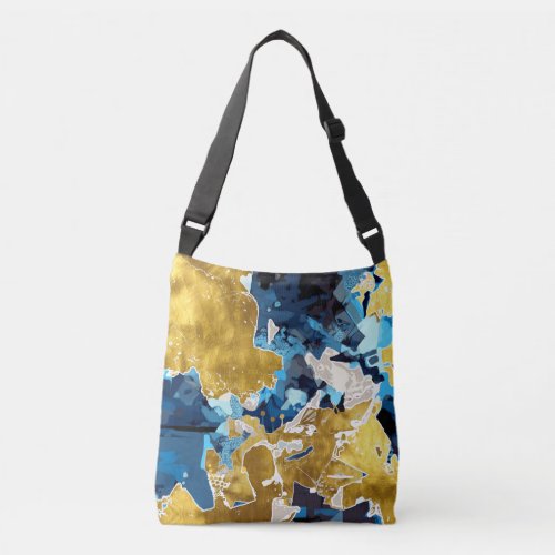 Abstract modern collage gold navy blue crossbody bag