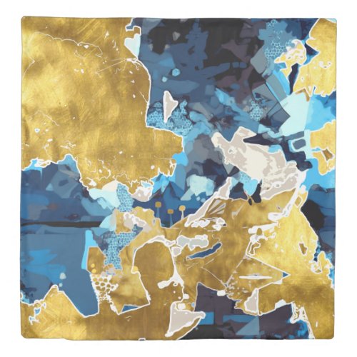 Abstract modern collage gold navy blue duvet cover