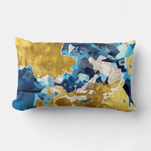 Abstract modern collage gold navy blue lumbar pillow