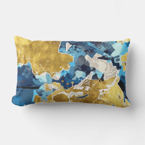 Abstract modern collage gold navy blue lumbar pillow