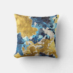 Abstract, modern, collage, gold, navy blue outdoor pillow
