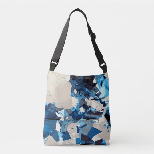Abstract modern collage navy blue teal beige crossbody bag