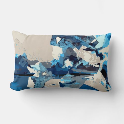 Abstract modern collage navy blue teal beige lumbar pillow