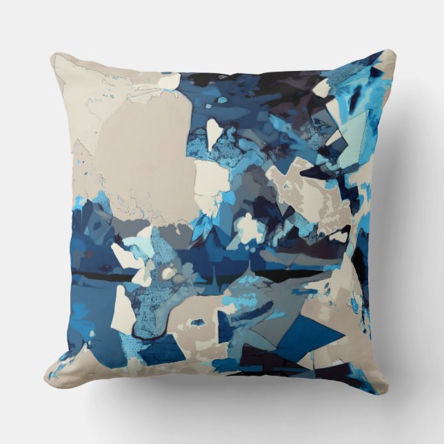 Abstract, modern, collage, navy blue, teal, beige throw pillow (Front)