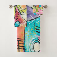 Abstract Modern Colorblock Trendy Whimsical Art Bath Towel Set