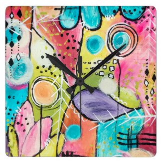 Abstract Modern Colorblock Trendy Whimsical Art Square Wall Clock