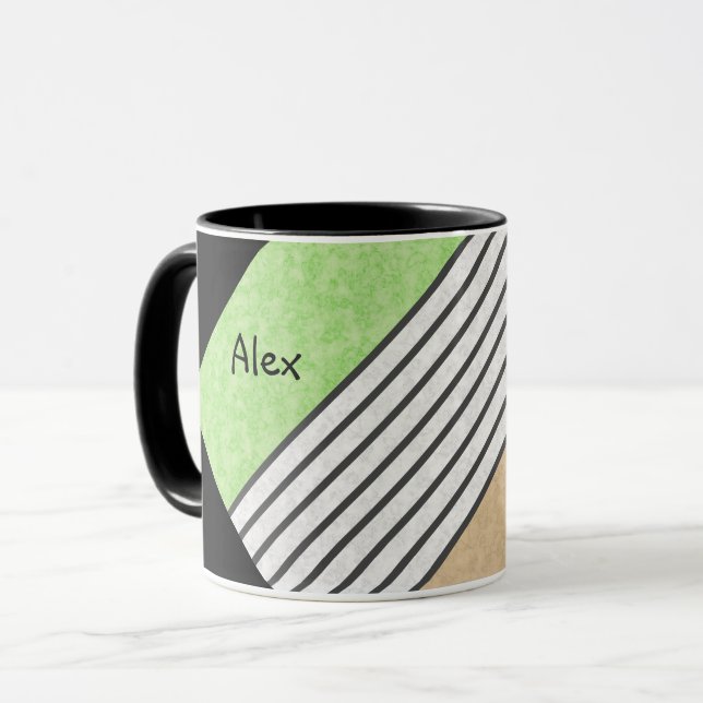 Abstract modern colors beige mint green white blac mug (Front Left)