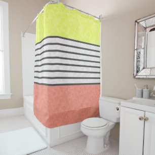 Abstract modern colors coral pink lime green white shower curtain