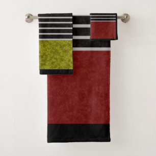 Abstract modern colors red green white black strip bath towel set