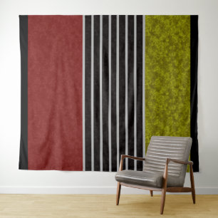 Abstract modern colors red green white black strip tapestry