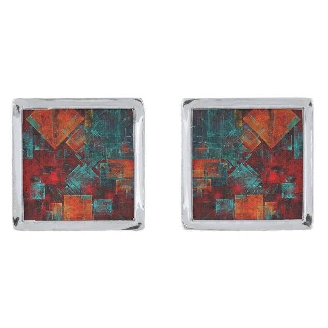 Abstract Modern Colourful Cool Artistic Pattern Cufflinks (Front)