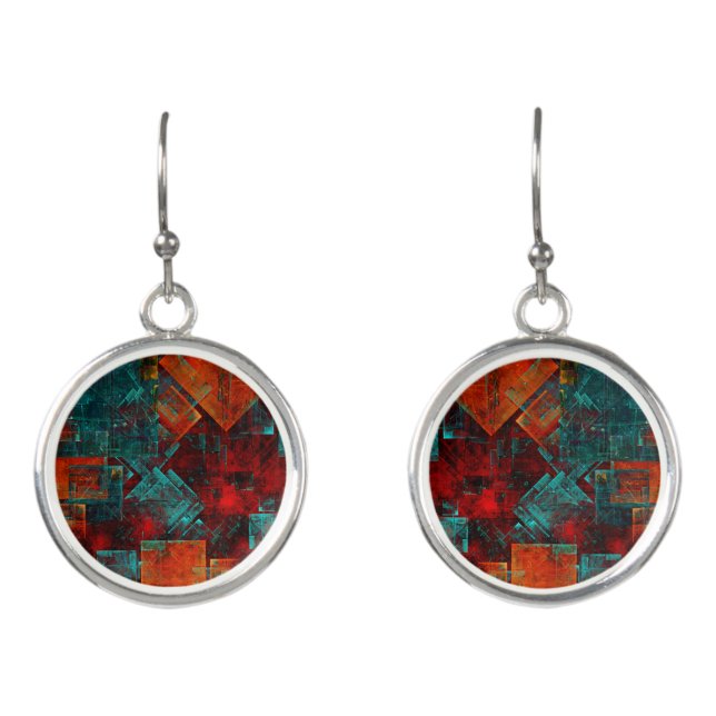 Abstract Modern Colourful Cool Artistic Pattern Earrings (Front)