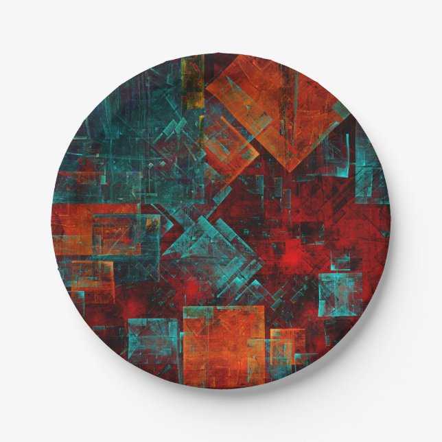 Abstract Modern Colourful Cool Artistic Pattern Paper Plates (Front)