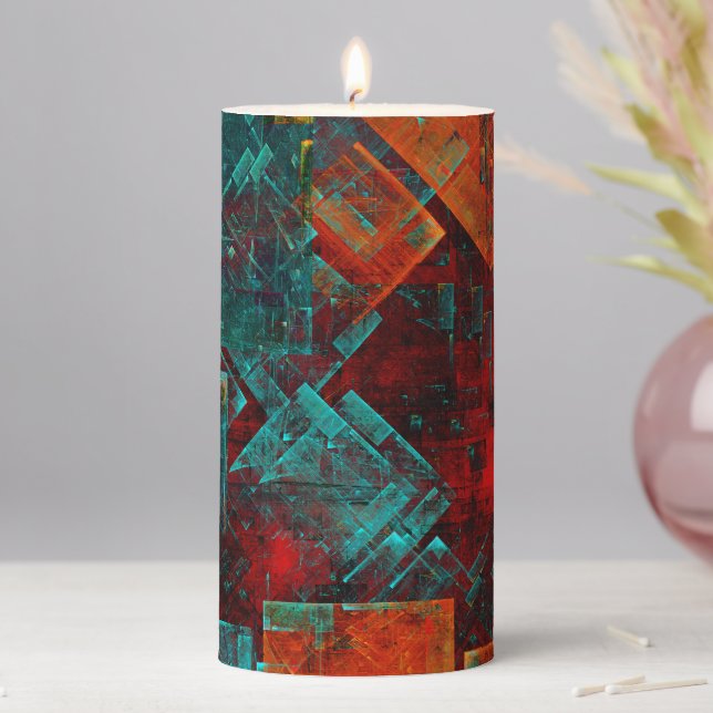 Abstract Modern Colourful Cool Artistic Pattern Pillar Candle (In Situ)