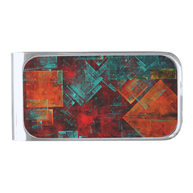 Abstract Modern Colourful Cool Artistic Pattern Silver Finish Money Clip (Front)