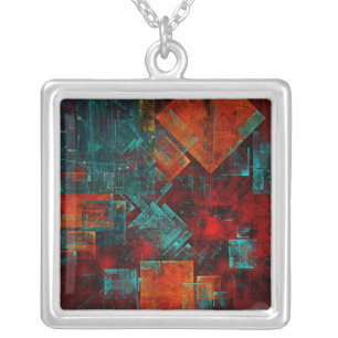 Abstract Modern Colourful Cool Artistic Pattern Silver Plated Necklace