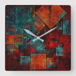 Abstract Modern Colourful Cool Artistic Pattern Square Wall Clock